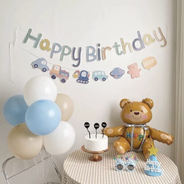 Dây chữ Happy Birthday oto xanh dương