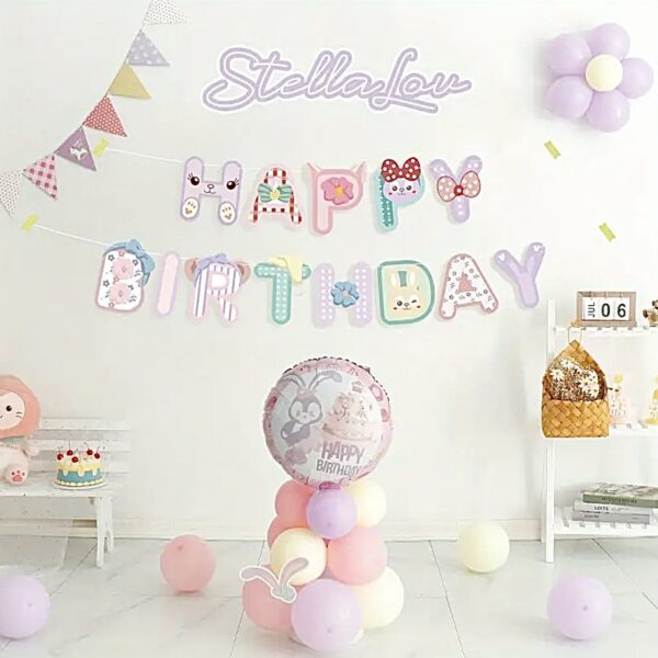 Dây chữ Happy Birthday họa tiết thỏ tím